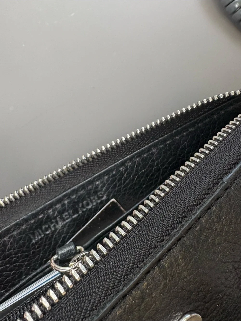 Michael Kors Black Leather Zip-Around Wallet with Gold Logo